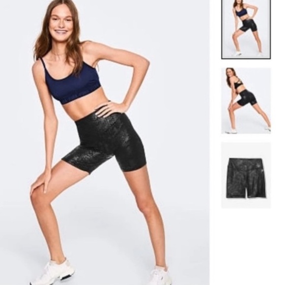 NWT Pink Victoria’s Secret black tonal snakeskin biker shorts high waisted small - Picture 2 of 7
